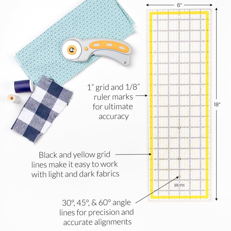 Breman Precision Quilting Rulers â€“ 6x18 Inch Clear Acrylic Rulers for Quilting and Sewing â€“ Laser-Cut Edge, Easy-Read Grid Lines, Angled Markers â€“ Fabric Guide for Left & Right-Handed Users - Image 3